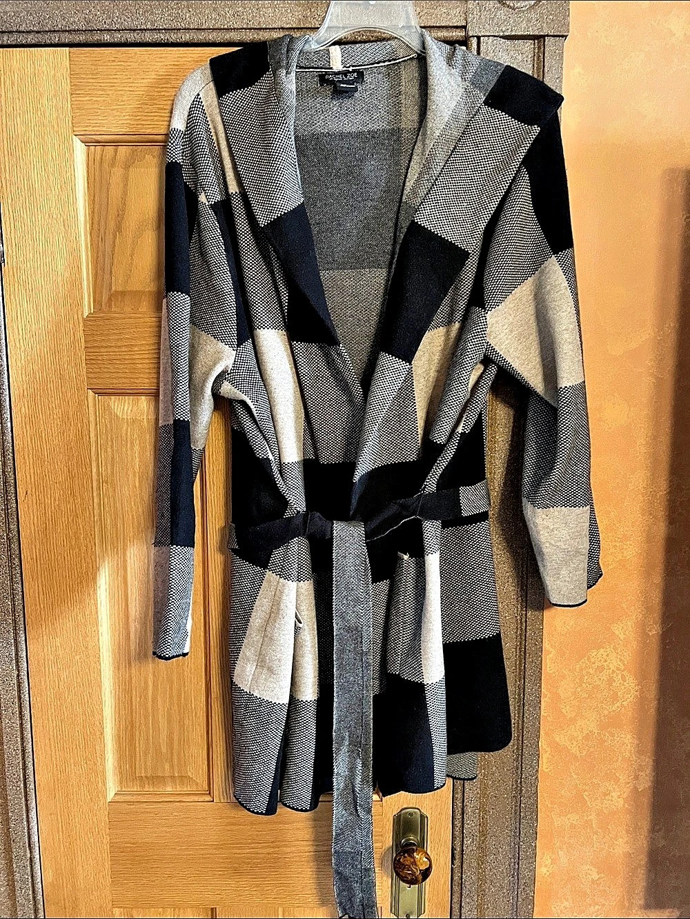 Rachel Zoe Checkered Wrap Coat in Black & Beige Size 2X